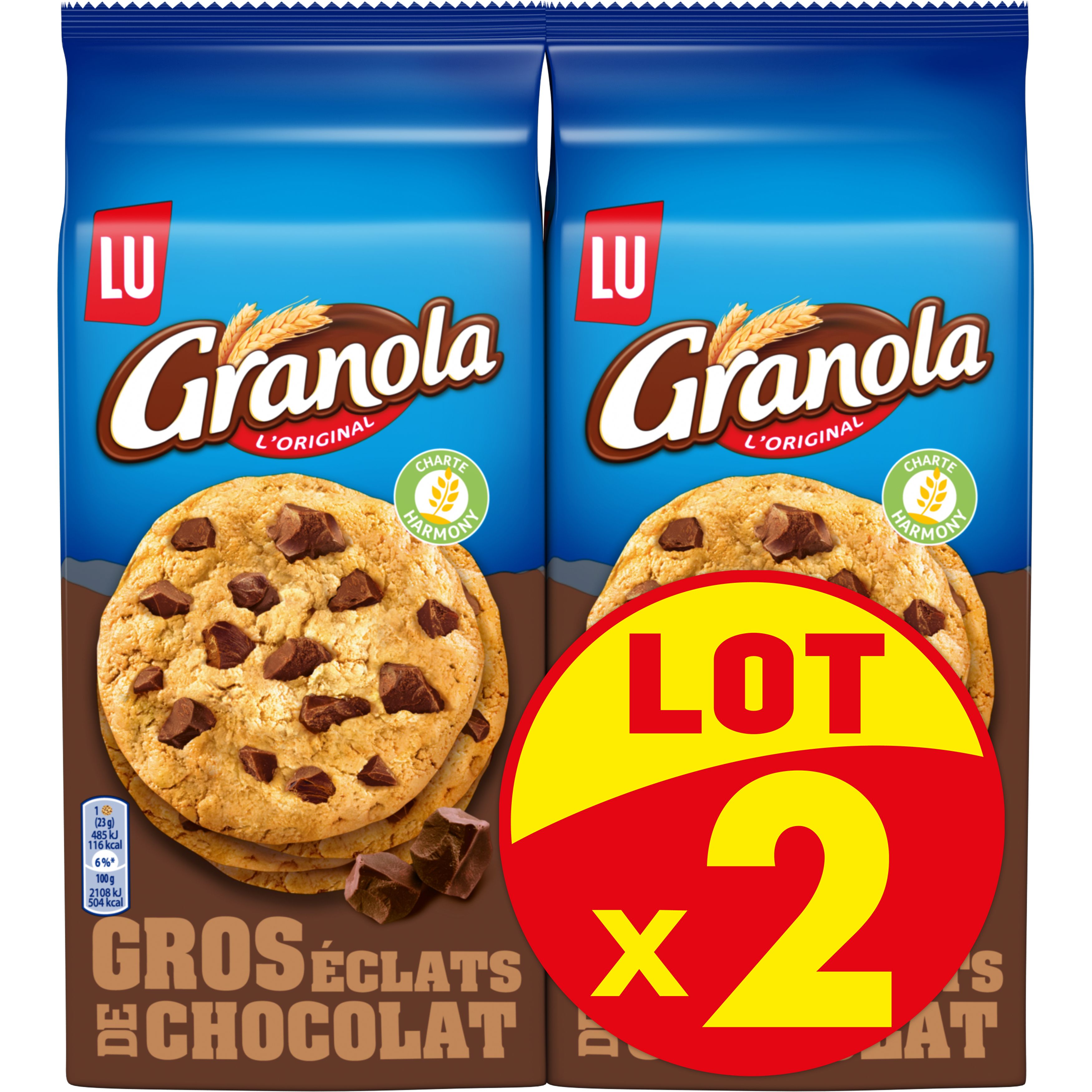 GRANOLA Maxi Cookies aux gros éclats de chocolat au lait 2x276g pas cher 