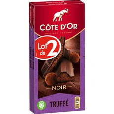 COTE D'OR Tablette de chocolat noir fourrage truffe 2 tablettes 2x190g