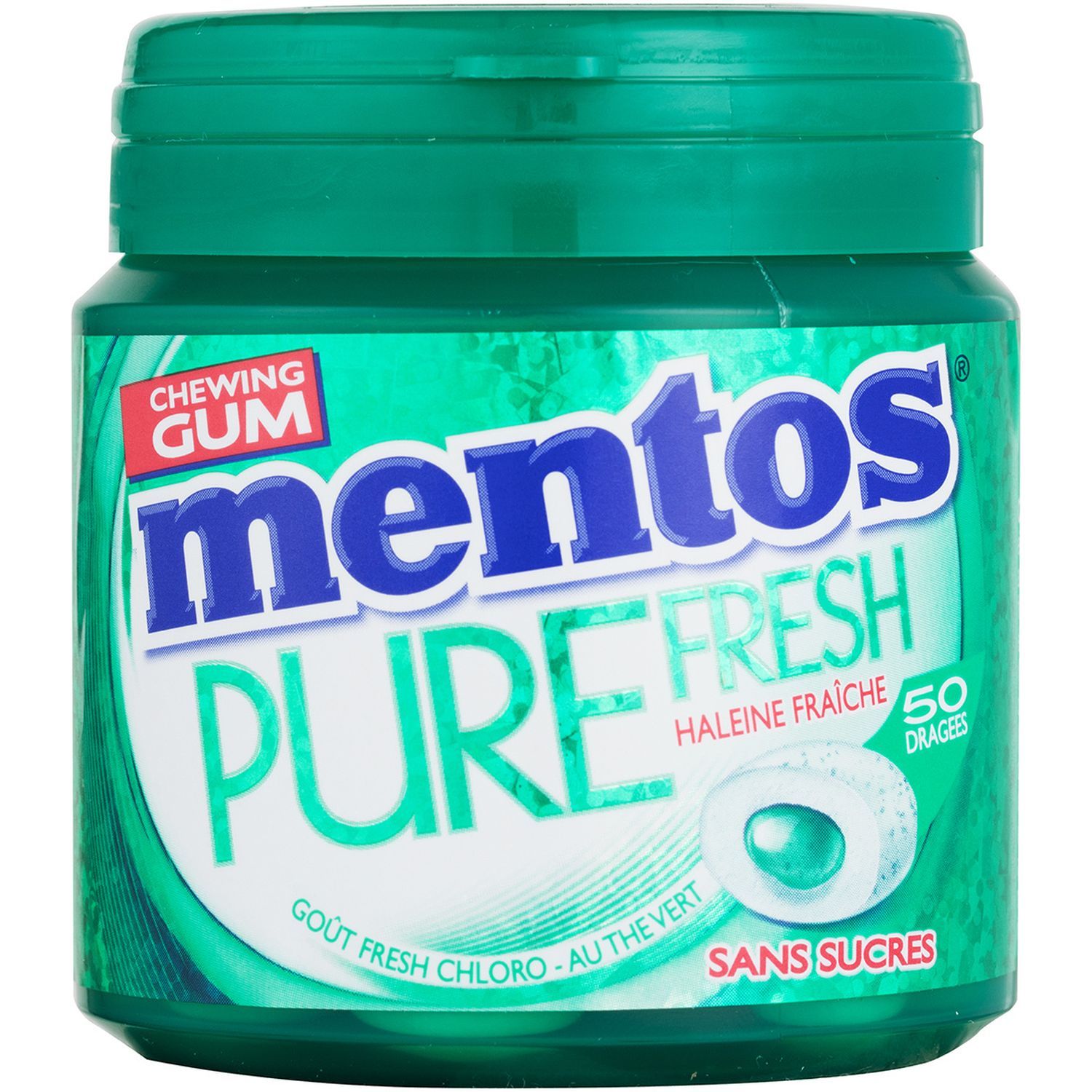 Chewing-gum sans sucre pur fresh goût menthe réglisse au thé vert, Mentos  (50 dragées)