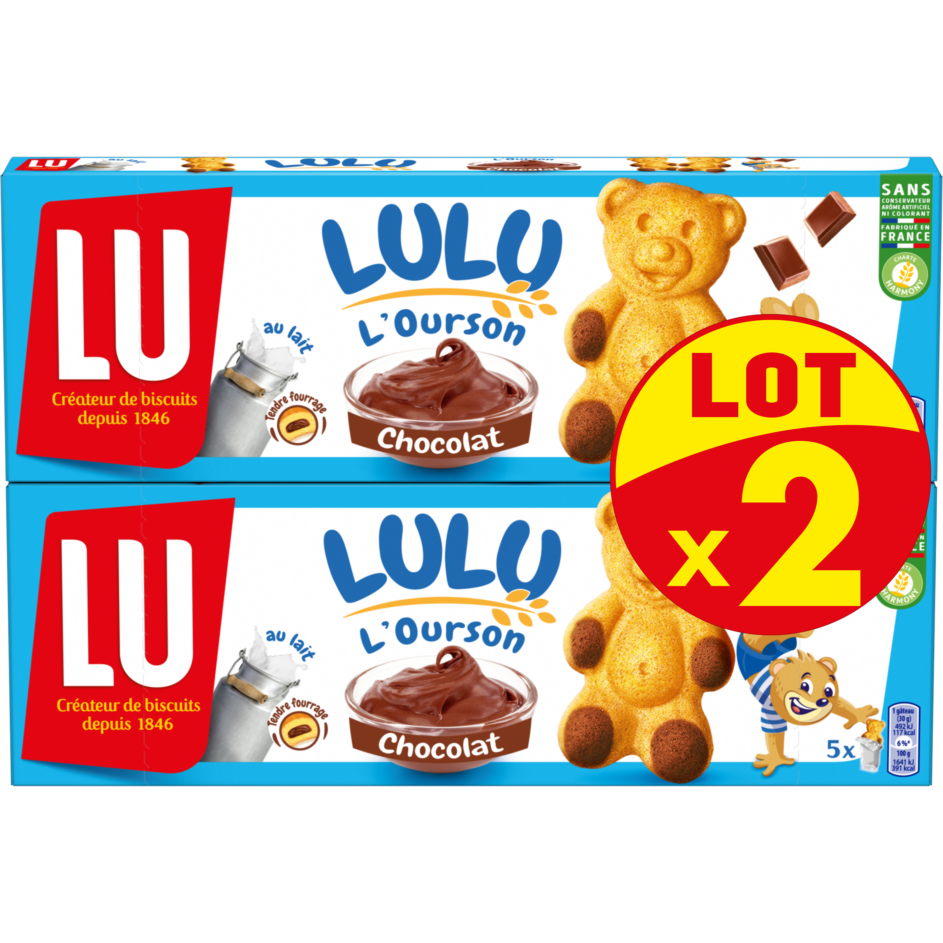 LULU L'OURSON LU Gâteaux chocolat 150g (lot de 3) 