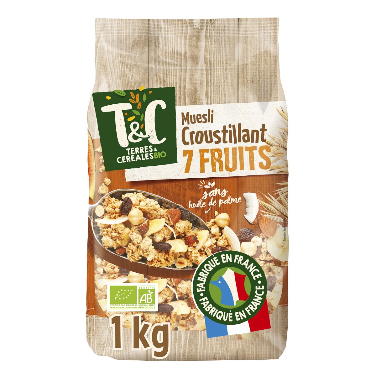 TERRES ET CEREALES BIO Muesli de céréales croustillantes aux 7 fruits 1kg  pas cher 