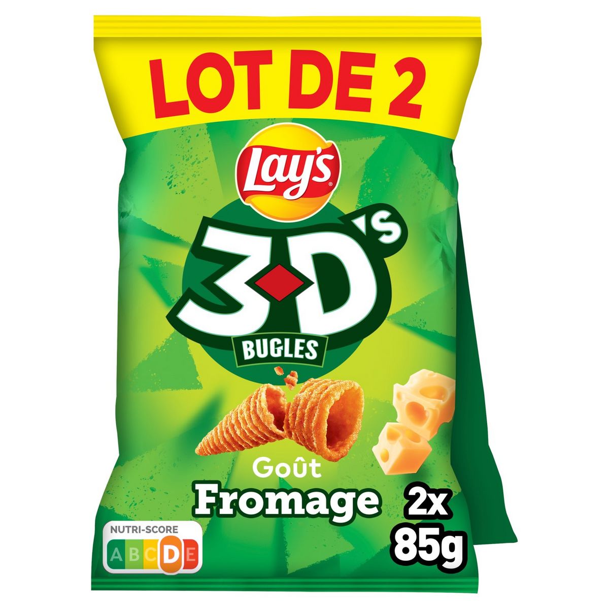 LAY'S Biscuits soufflés 3D's bugles goût fromage lot de 2 2x85g