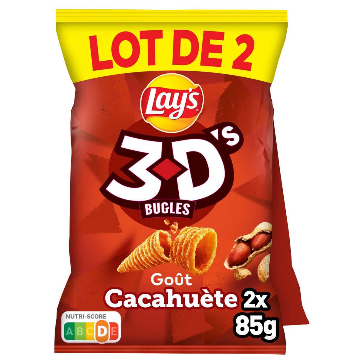 LAY'S Biscuits soufflés 3D's bugles goût cacahuète lot de 2 2x85g
