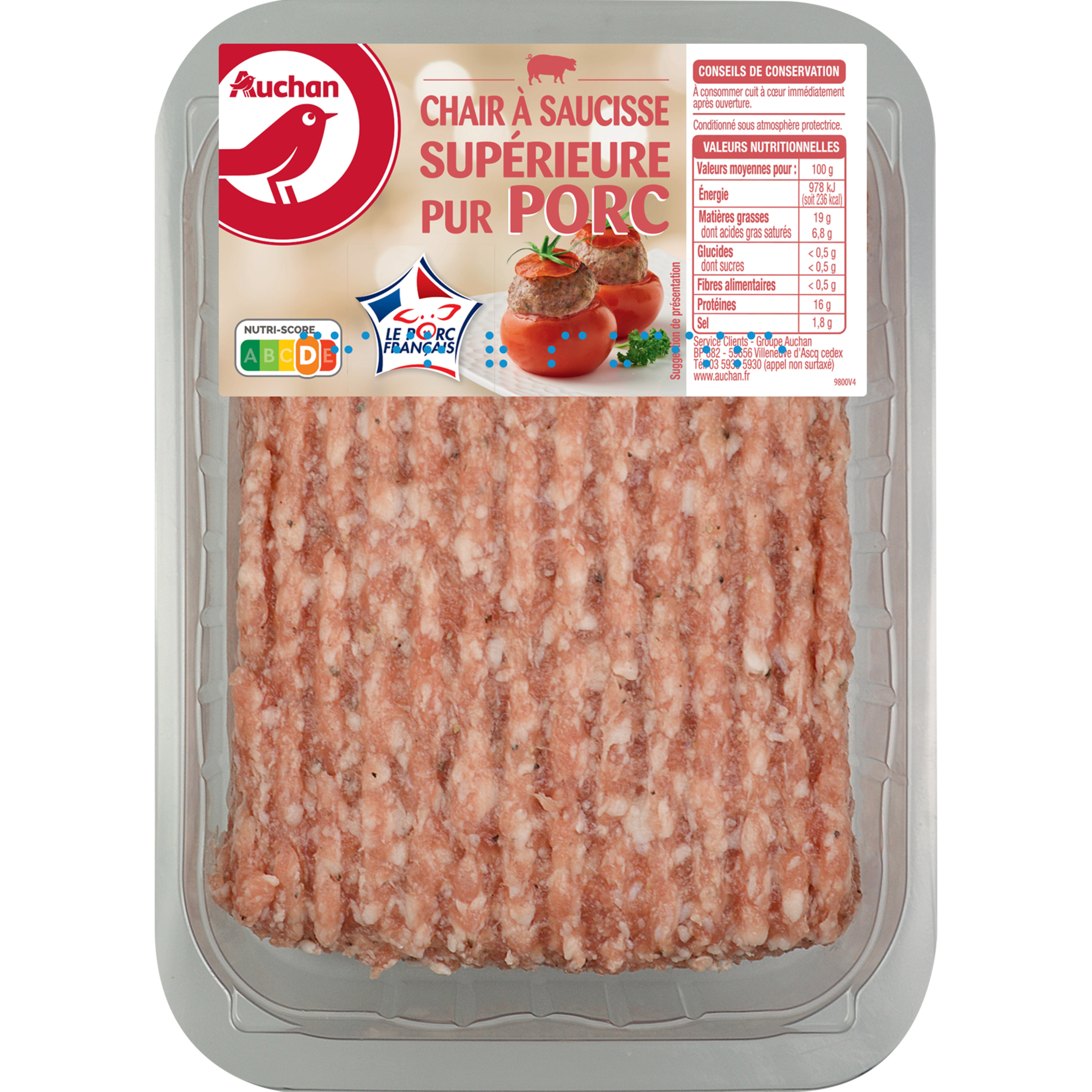 AUCHAN Haché vrac Pur Bœuf 5%mg 500g pas cher 