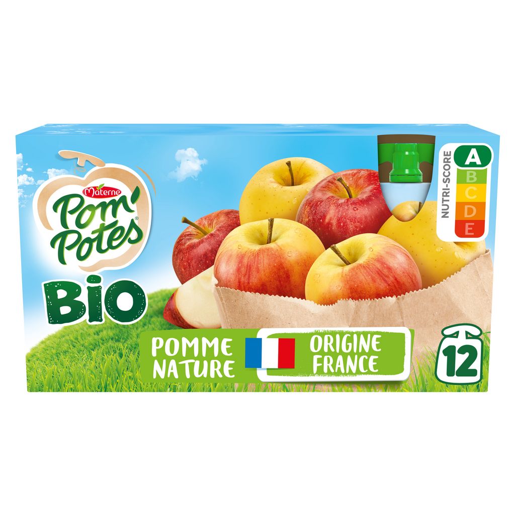 POM'POTES Gourdes Compote pomme pêche brugnon bio 4x90g pas cher