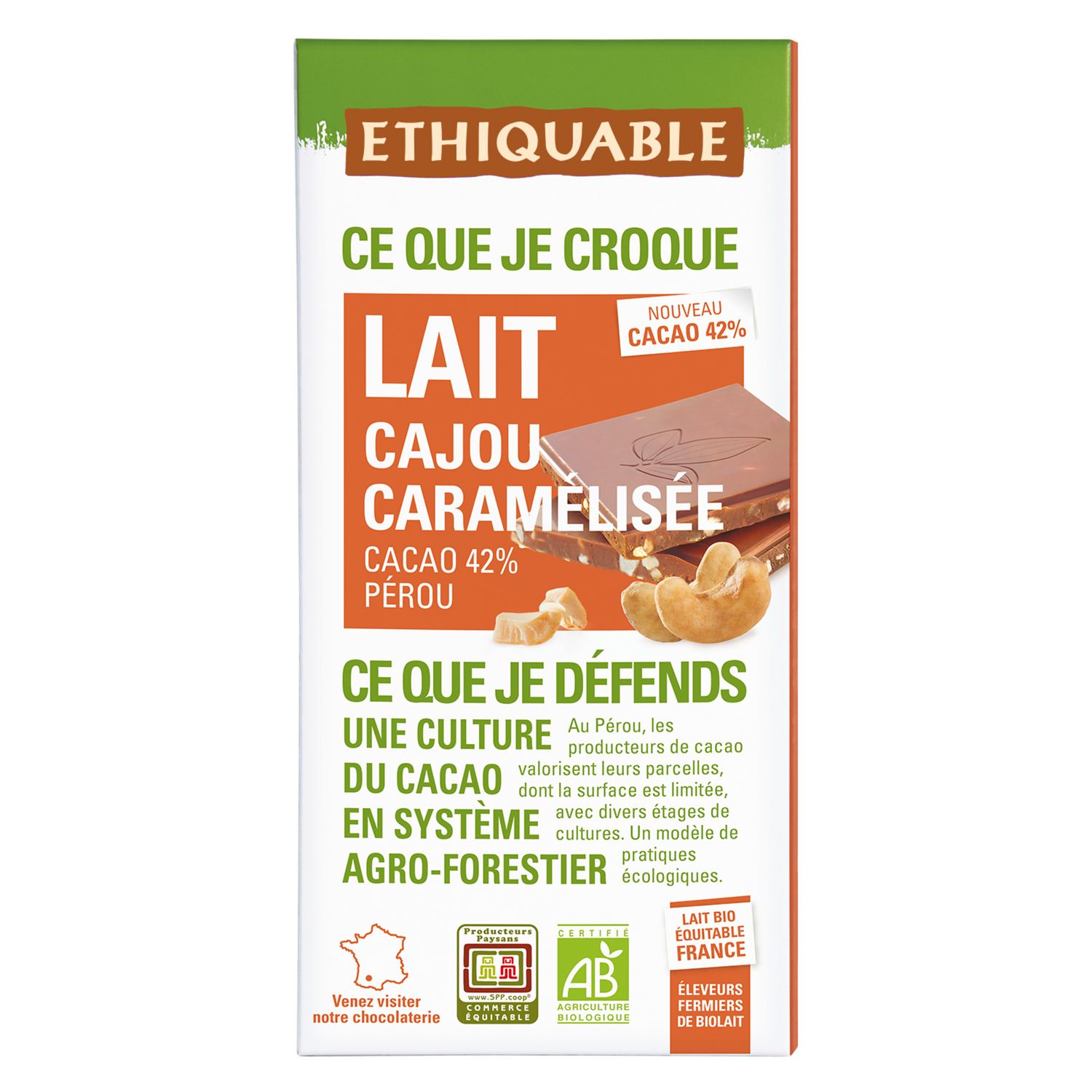 Tablette Lait 42% aux éclats de noisettes caramélisées - Les