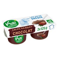 VRAI Crème dessert bio chocolat au lait de brebis 2x125g