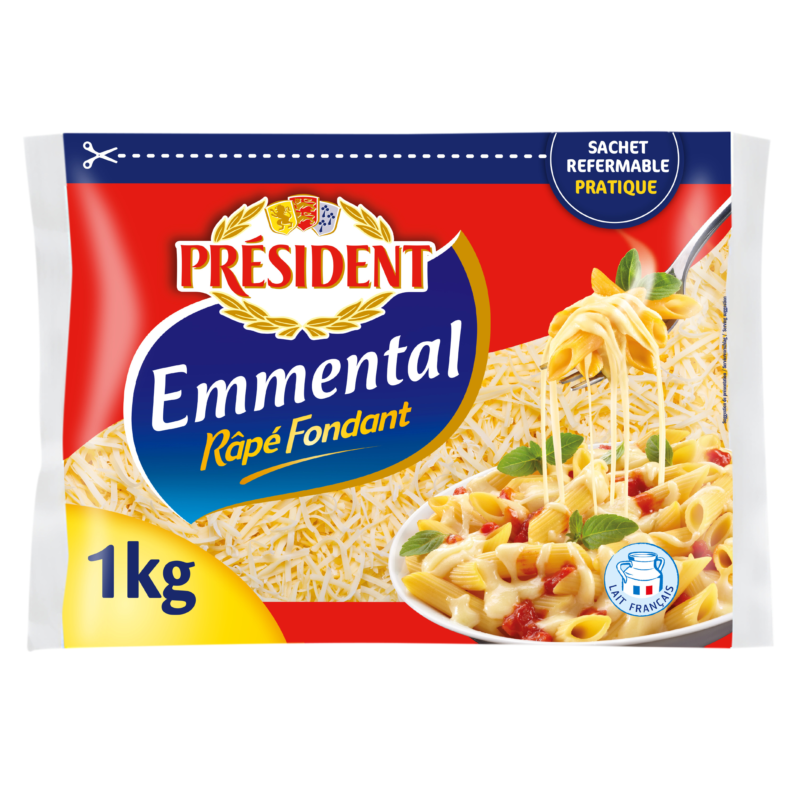 PRESIDENT Emmental râpé fondant 1kg pas cher 