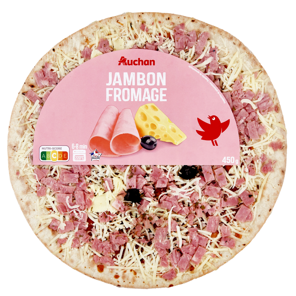 AUCHAN Pizza au jambon et au fromage 450g