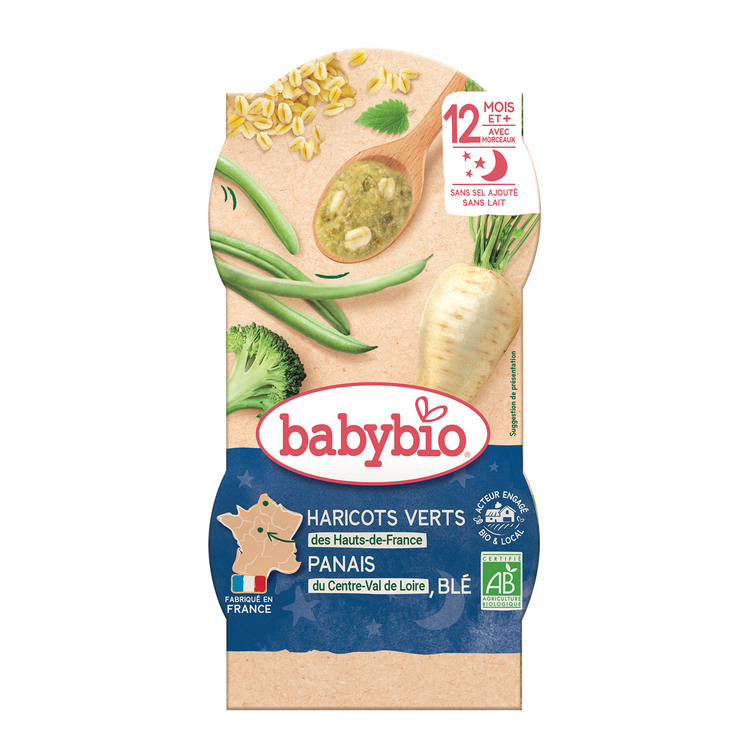 Babybio Assiette Haricots Verts Panais Ble Bio Des 12 Mois 2x0g Pas Cher A Prix Auchan