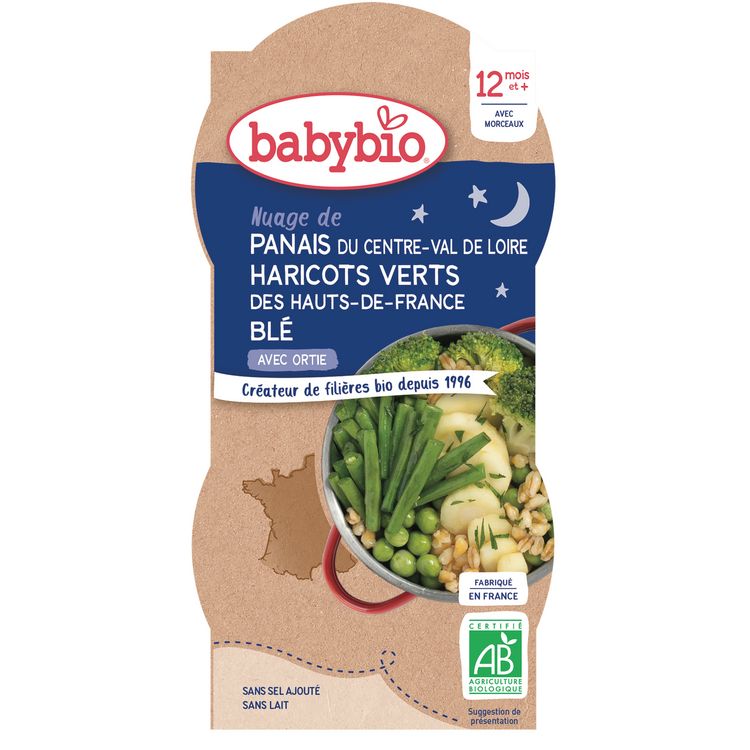 Babybio Assiette Haricots Verts Panais Ble Bio Des 12 Mois 2x0g Pas Cher A Prix Auchan