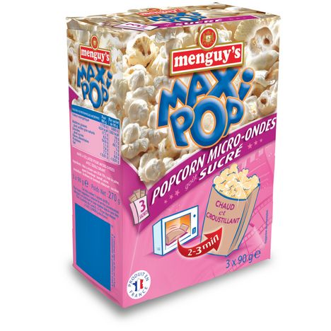 MENGUY'S Maxi pop corn goût salé micro-ondable 2-3 min sans OGM 3 sachets  3x90g pas cher 