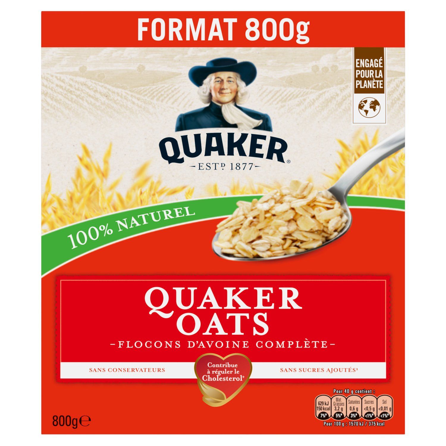Flocons d'avoine complète 100% naturel Quaker Oats 550g QUAKER- KIBO