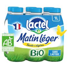 LACTEL Matin léger bio Lait demi-écrémé sans lactose stérilisé UHT 6x1L