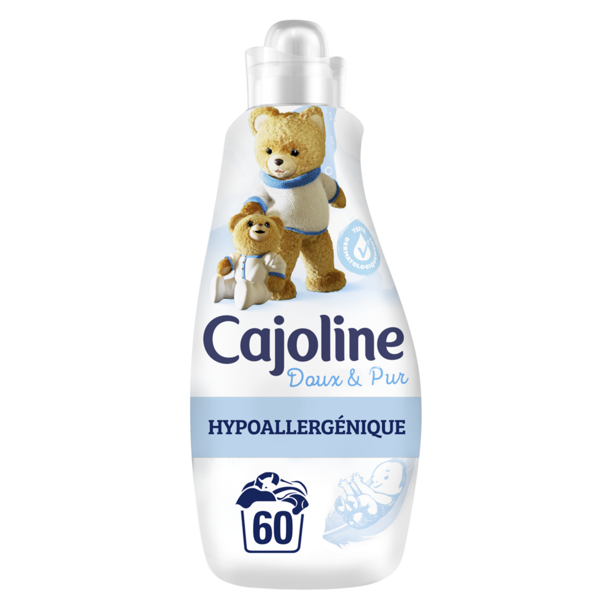 CAJOLINE Adoucissant concentré doux & pur hypoallergénique 60 lavages 1,5l  pas cher 