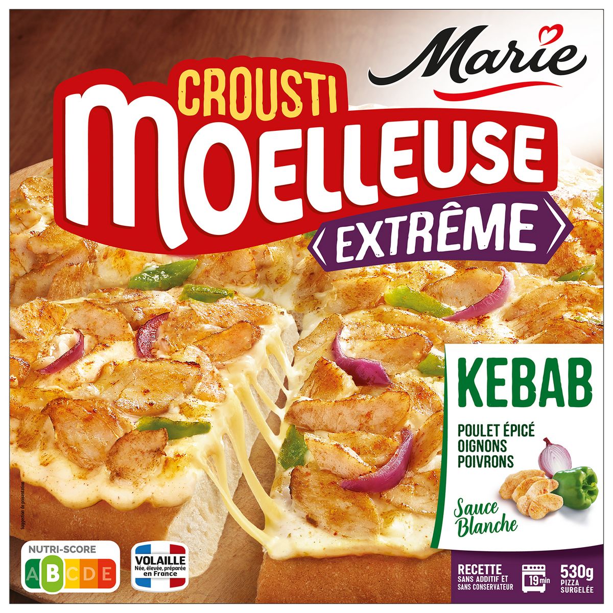 MARIE Crousti Moelleuse Kebab Pizza poulet épicé oignons poivrons 530g