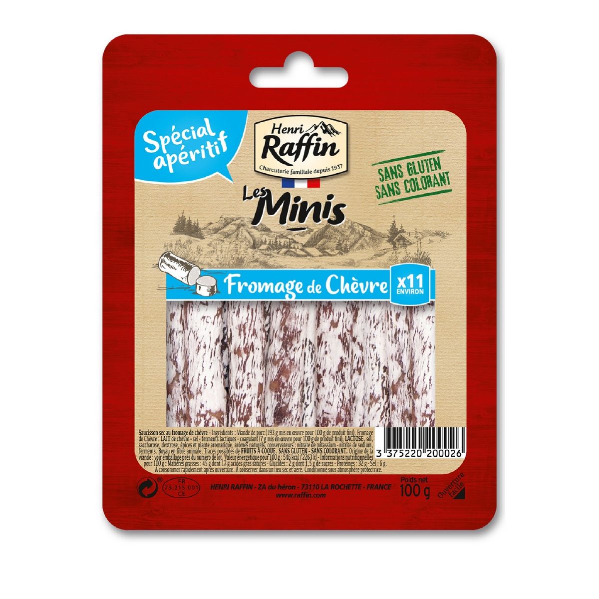 HENRI RAFFIN Mini saucisson au fromage de chèvre 11 pièces 100g