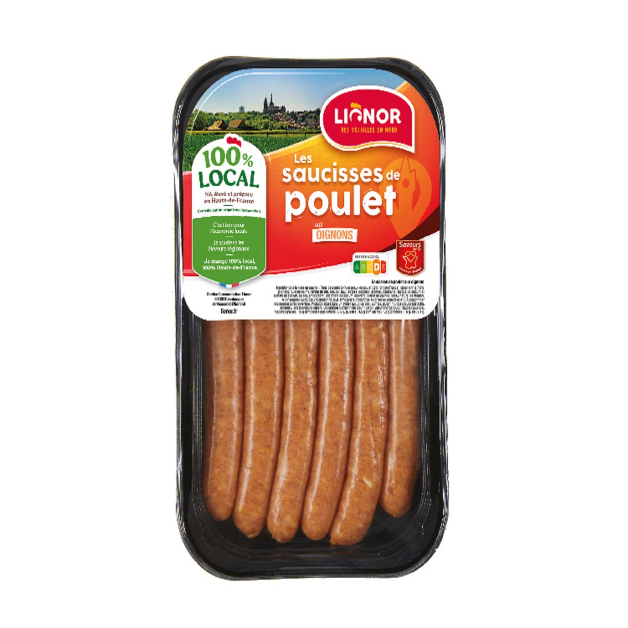 LIONOR Saucisses de filet de poulet aux oignons 300g pas cher 