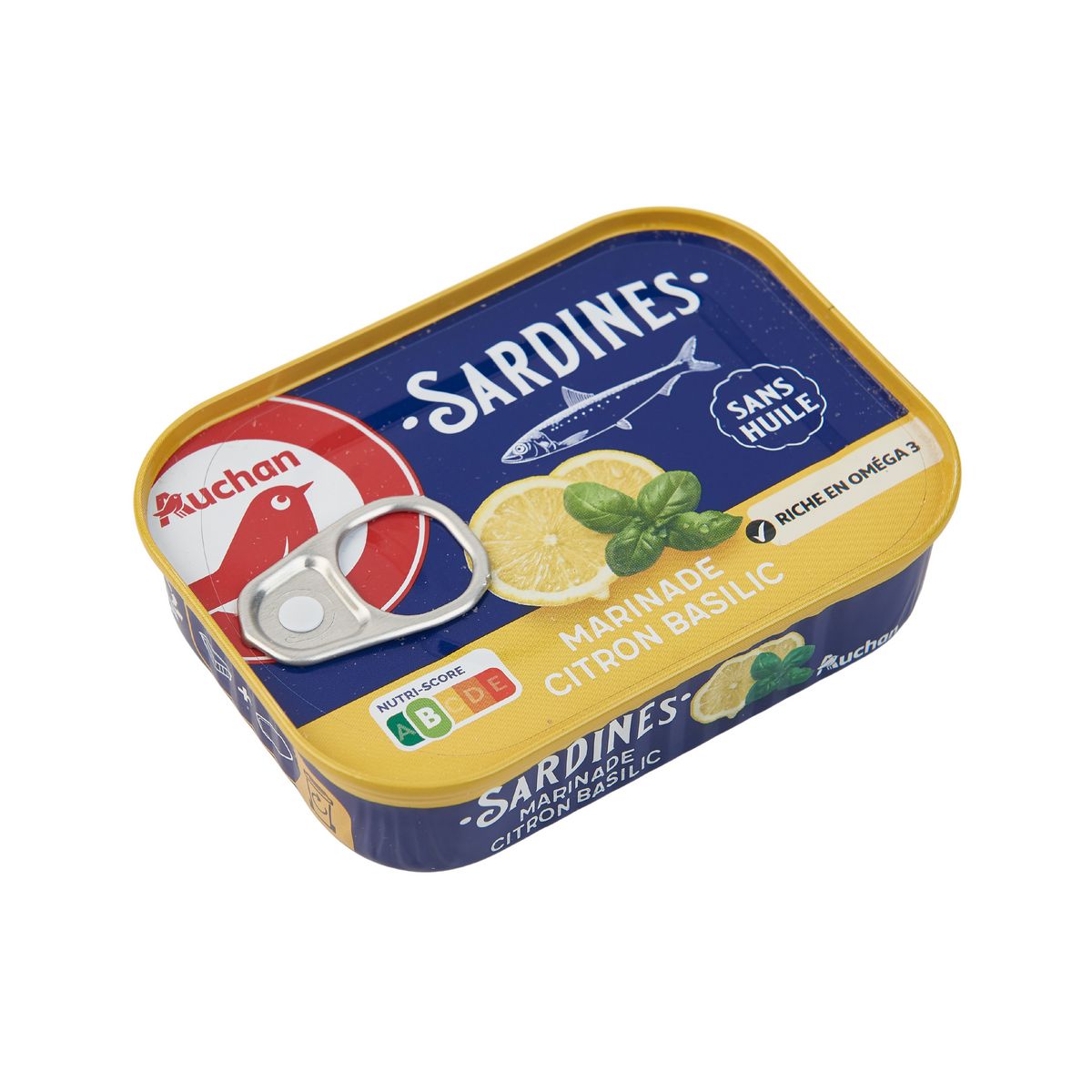 AUCHAN Sardines au citron et basilic sans huile 135g