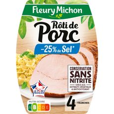 FLEURY MICHON Rôti de porc sel réduit en sel sans nitrite 4 tranches 4 tranches 160g