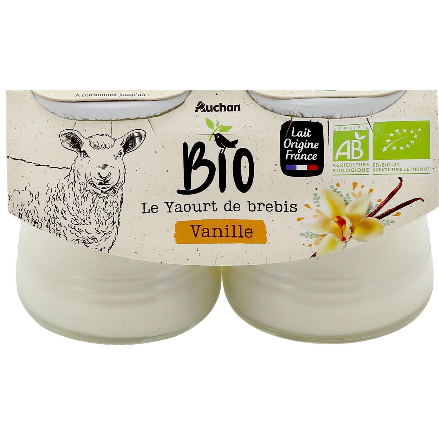 AUCHAN BIO : Yaourts nature au lait de brebis bio 3% M.G - chronodrive