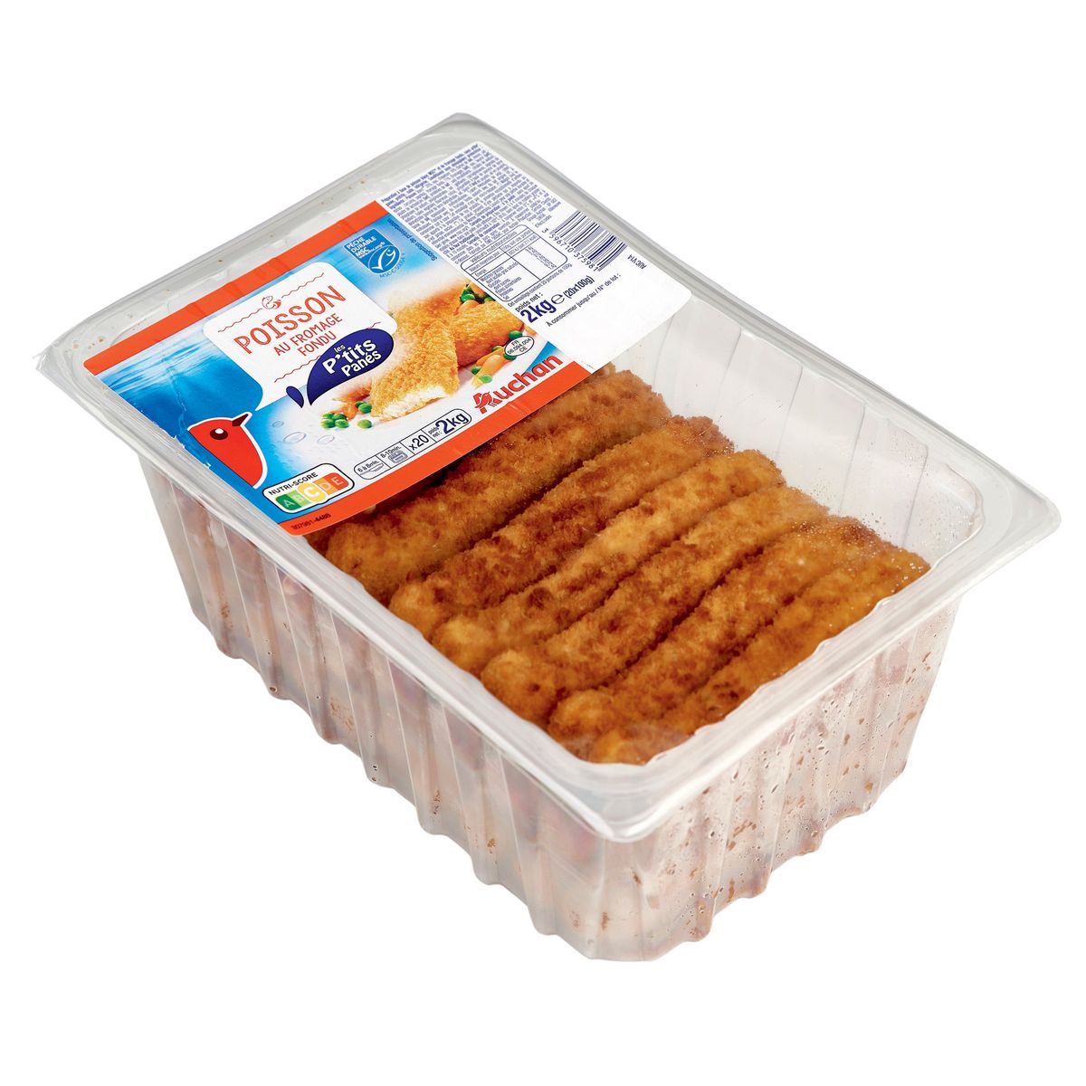 AUCHAN P'tits poissons panés au fromage fondu MSC 20 pièces 2kg