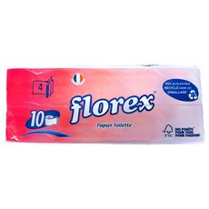 FLOREX Papier toilette blanc en rouleaux 4 épaisseurs 10 rouleaux