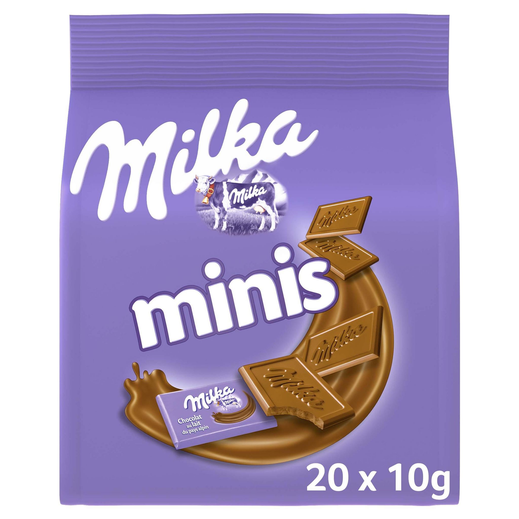 MILKA Minis, mignonnettes de chocolat au lait 20 pièces 200g pas cher 