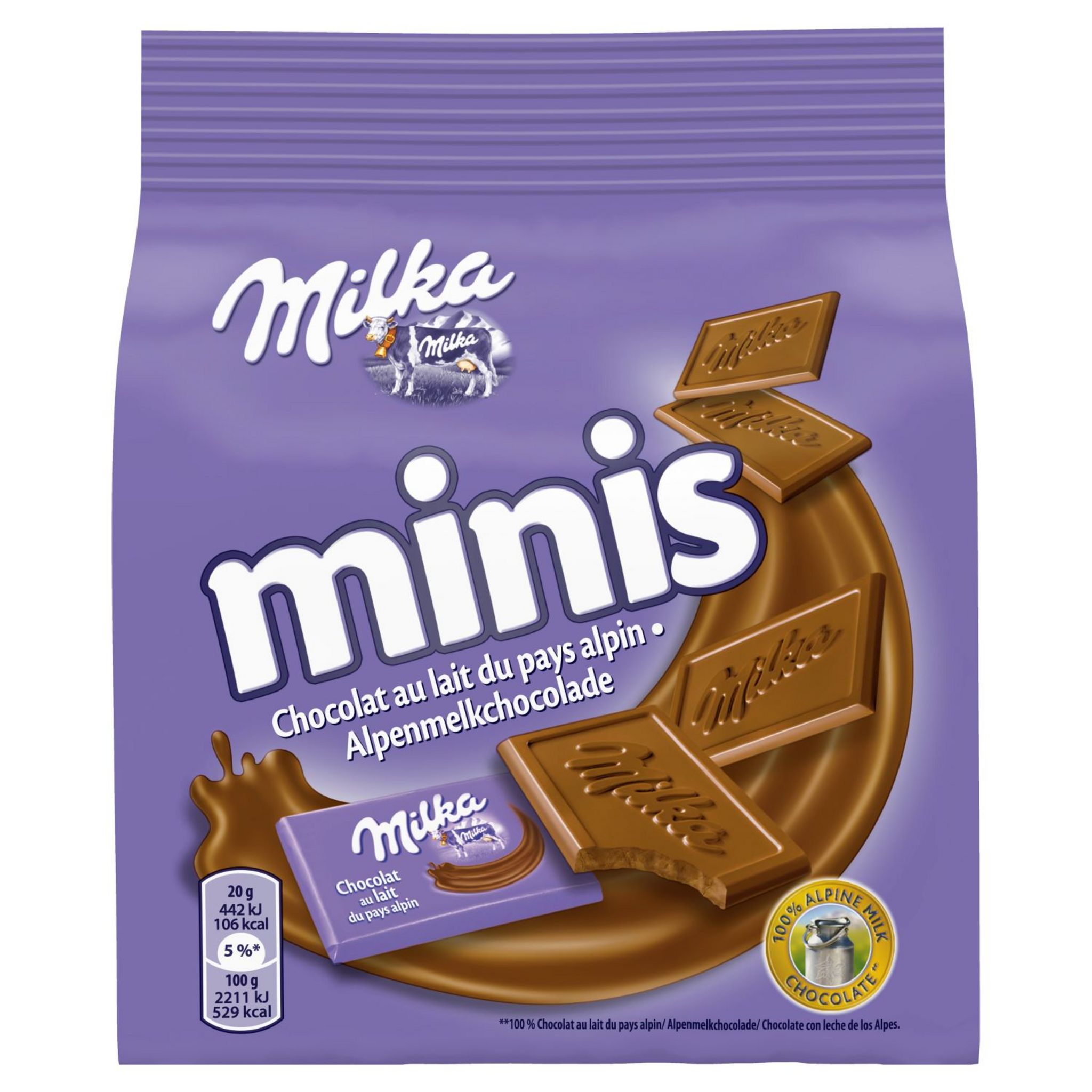 MILKA Minis, mignonnettes de chocolat au lait 20 pièces 200g pas cher 