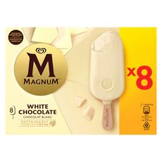 MAGNUM Bâtonnet glacé vanille enrobé de chocolat blanc 8 pièces 632g