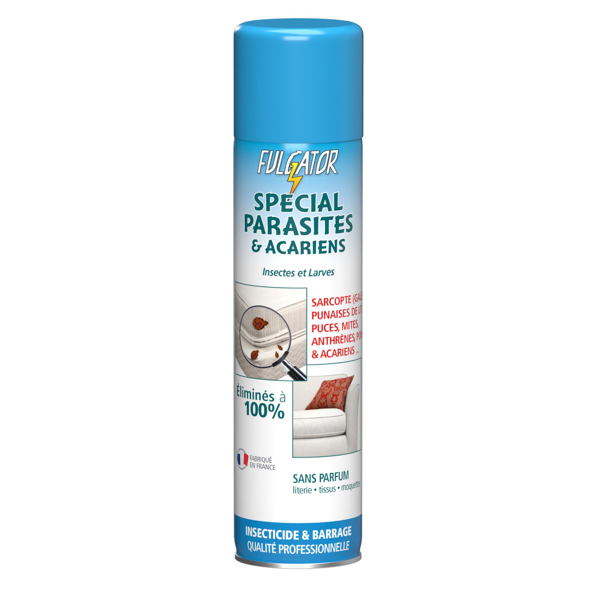 FULGATOR - Insecticide FOGGER Antiparasitaire – Efficacité testée contre  gale, punaises de lit, araignées, acariens, puces, poux, mites et larves -  Sans odeur – Fabriqué en France - 100 ml : : Epicerie