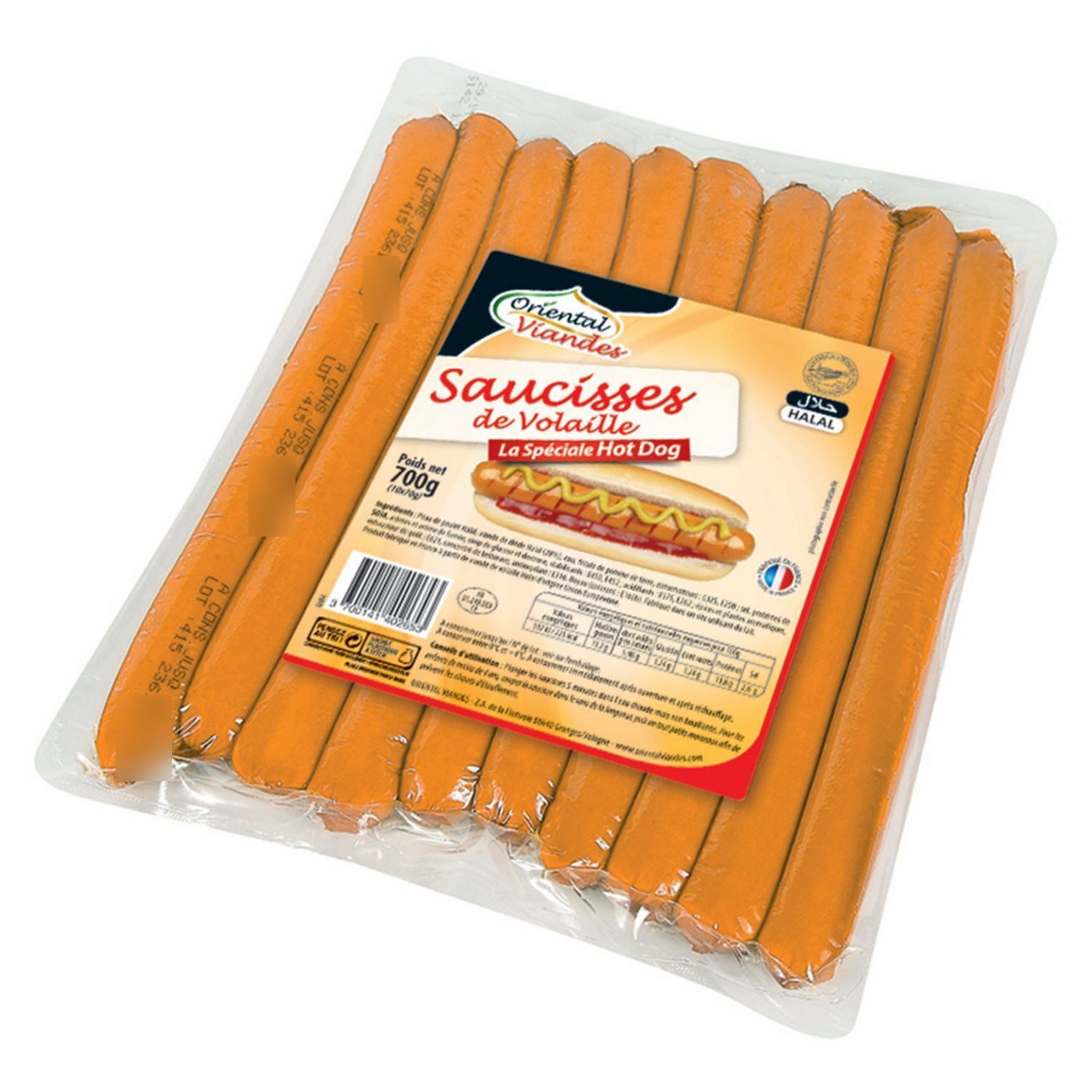 ORIENTAL VIANDES Saucisses de volaille spécial hot dog 700g pas