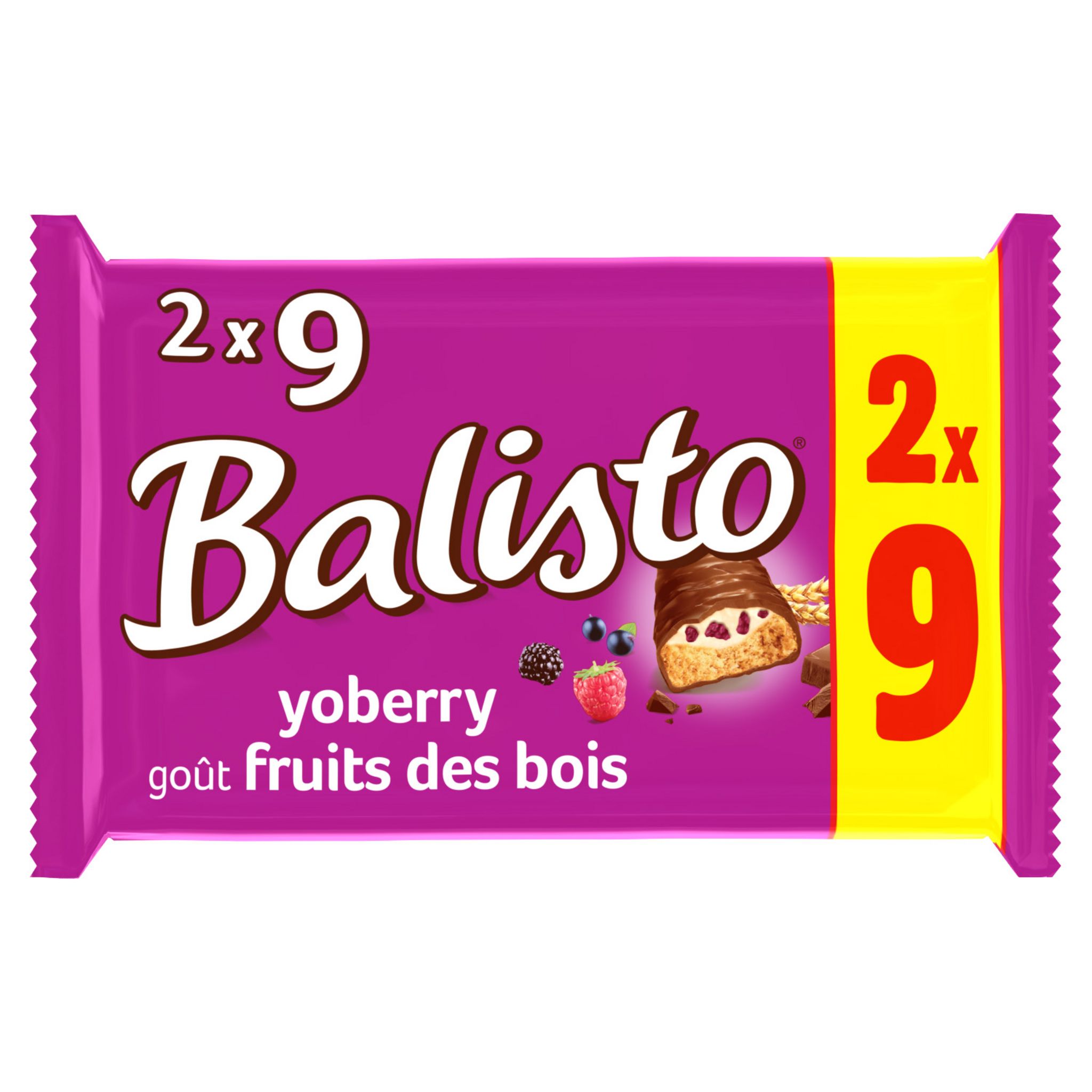 BALISTO Barres chocolatées goût fruits des bois 2x9 barres 333g