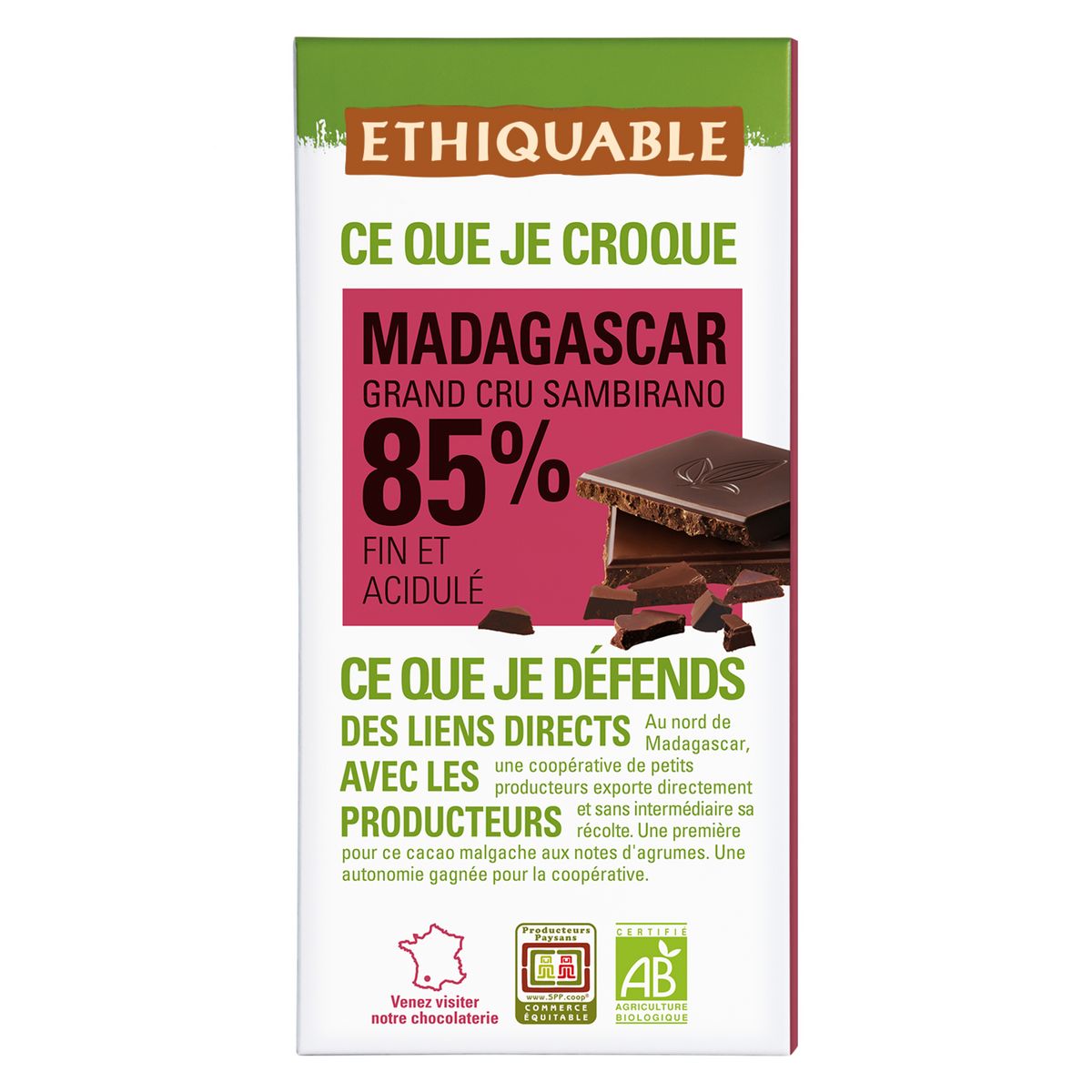 AUCHAN BIO Tablette de chocolat noir 85% 1 pièce 100g pas cher 