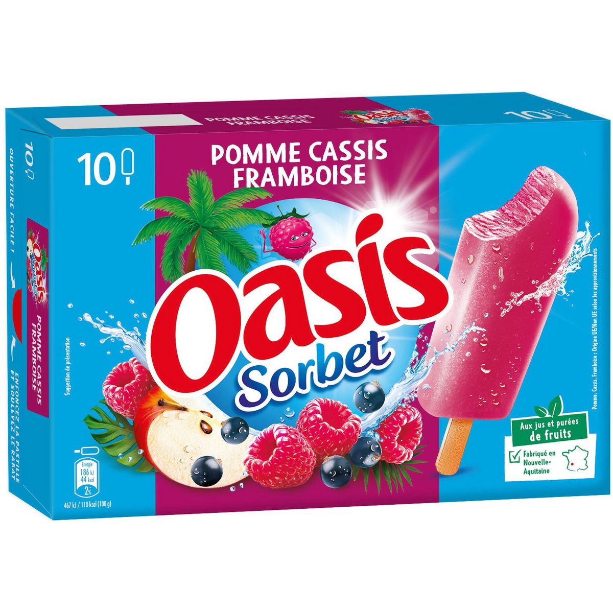 OASIS Bâtonnets sorbet pomme cassis framboise 10 pièces 400g pas cher -  Auchan.fr