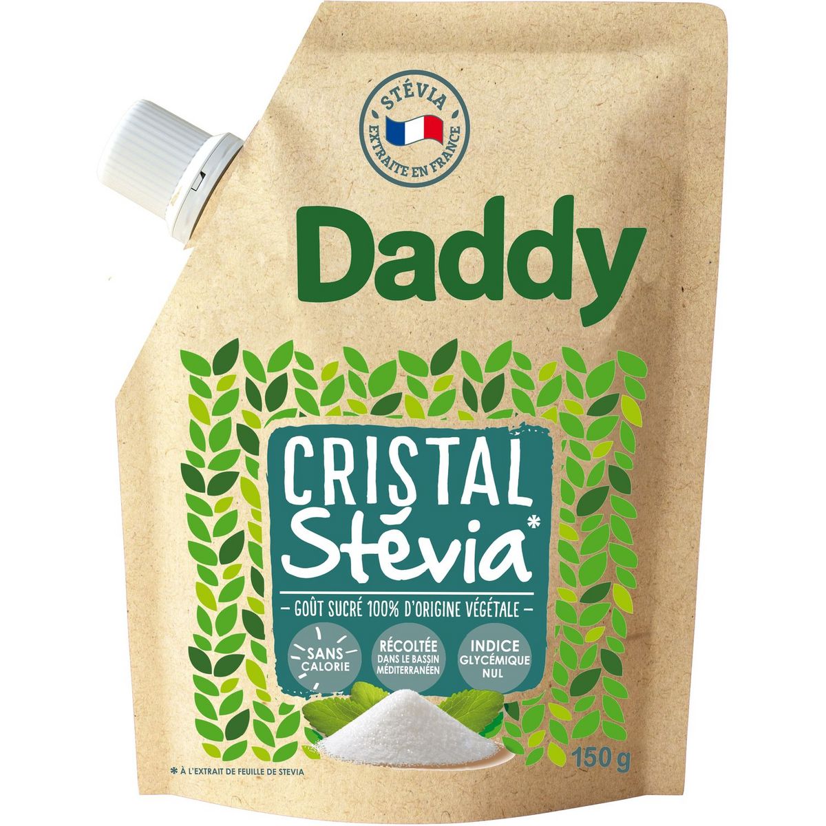 DADDY Edulcorant stévia en poudre 100% origine naturelle sans arôme ajouté  150g pas cher 