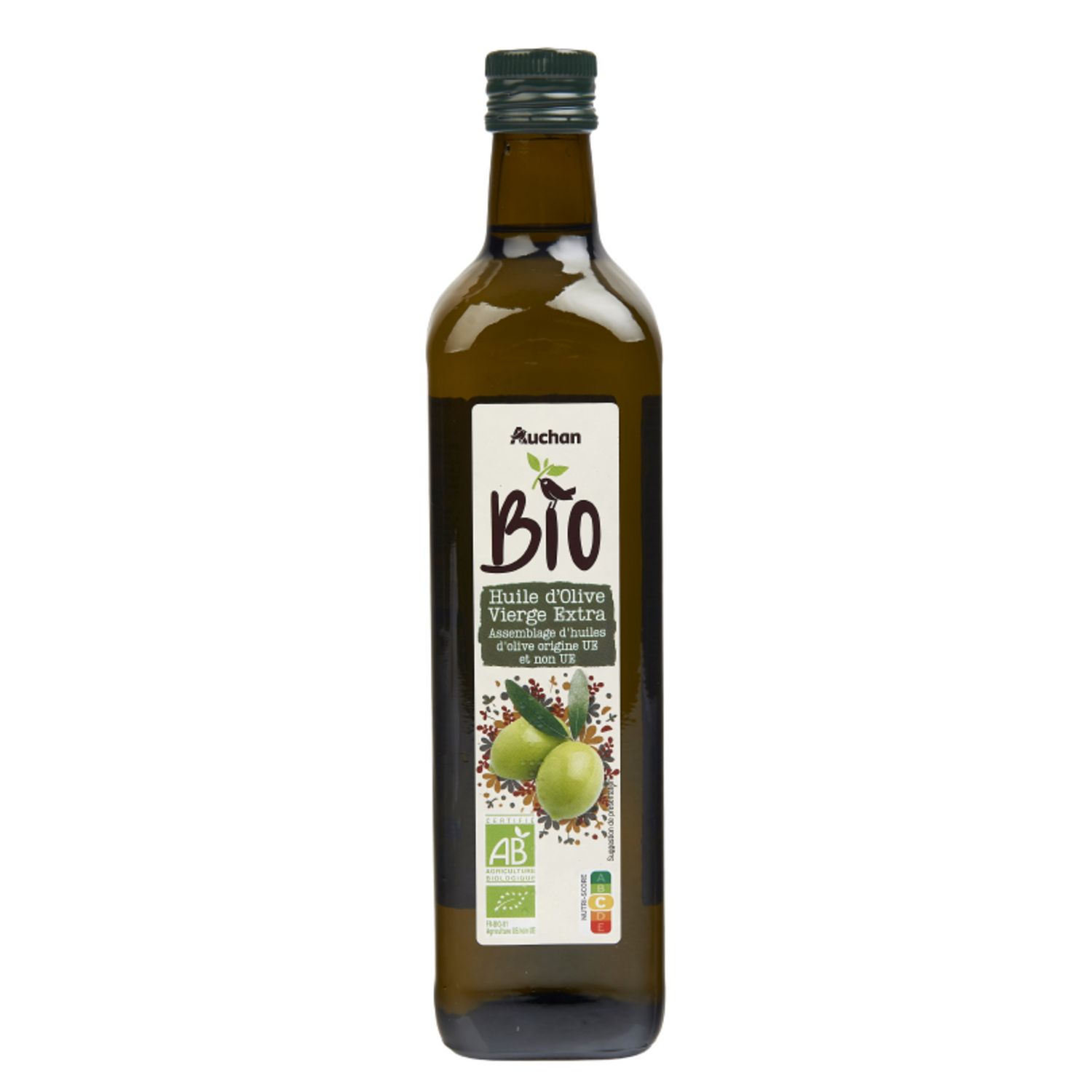 AUCHAN BIO Huile d'olive vierge extra extraite à froid 75cl pas cher 