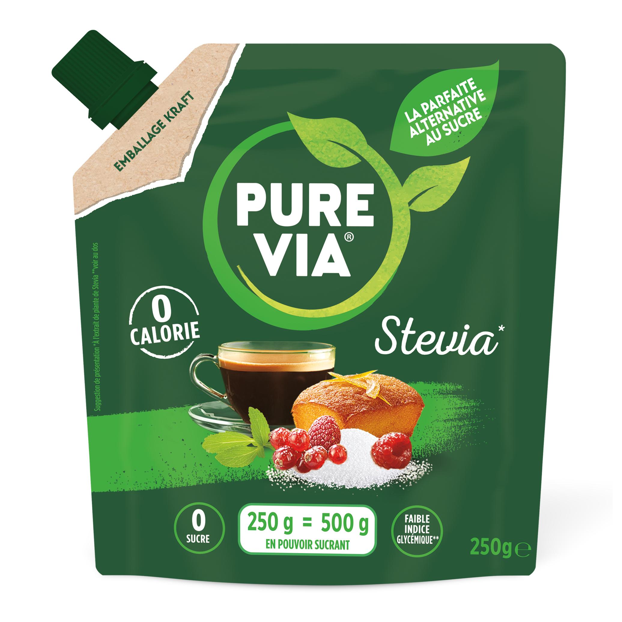 PURE VIA Stévia édulcorant en poudre 0 sucre 0 calorie 250g pas cher 