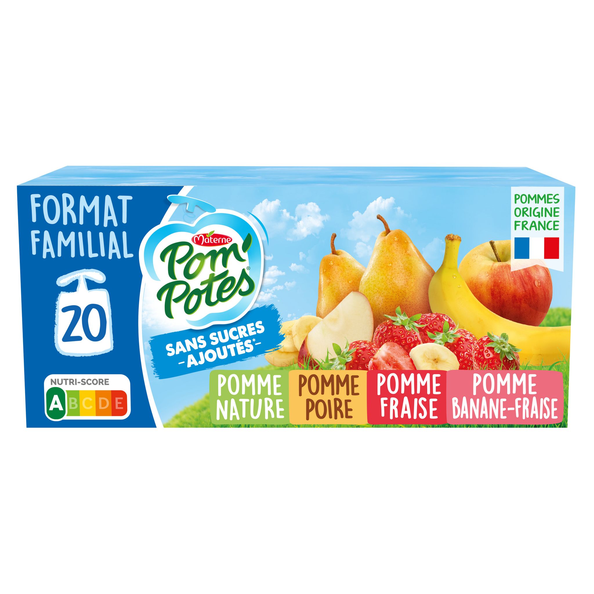 POM'POTES Gourdes compote pomme nature pomme poire et pomme banane 64  gourdes+32 offertes 96x90g pas cher 
