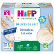 HIPP Petit pot dessert semoule au lait entier bio dès 6 mois 4x100g