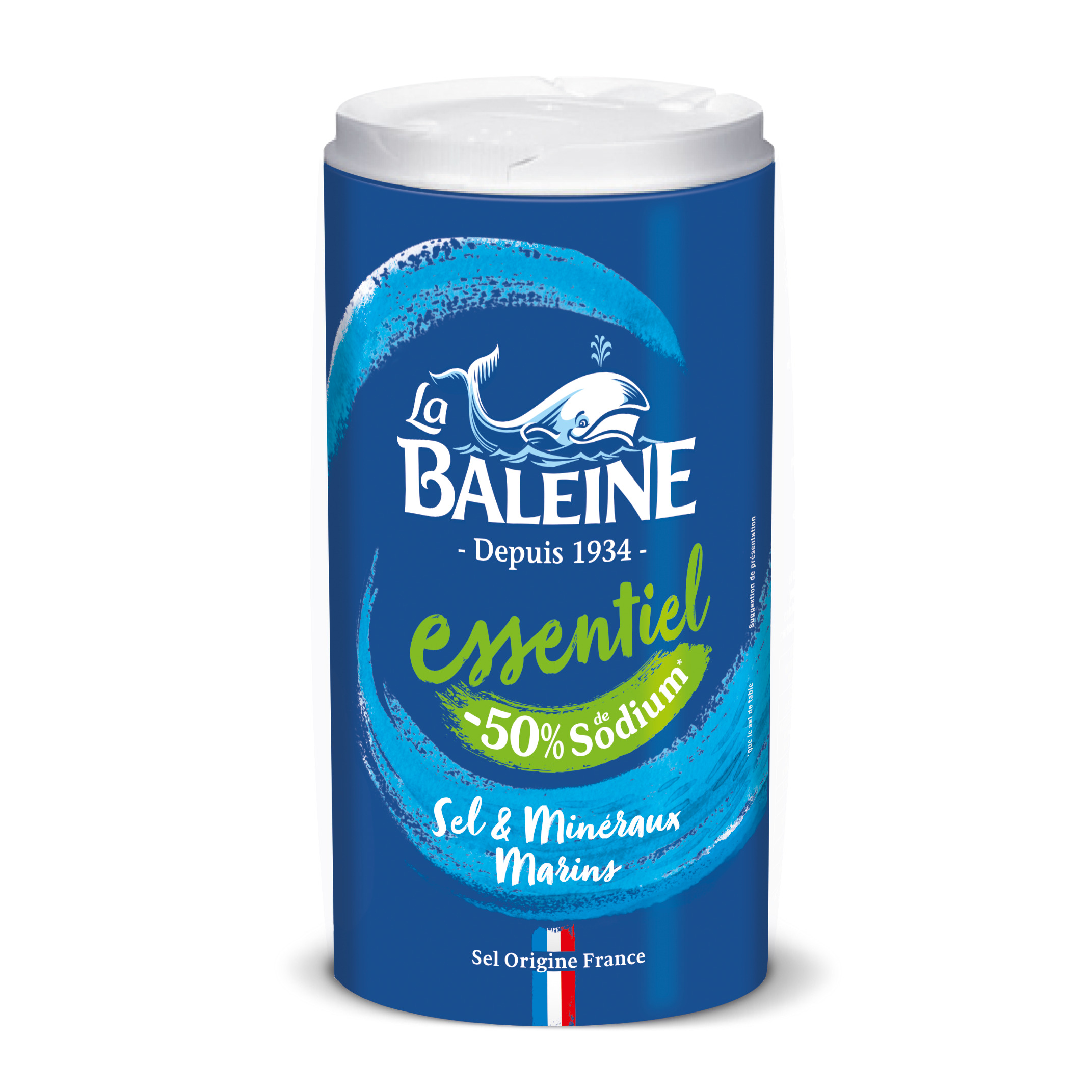 LA BALEINE Sel de mer fin -50% de sodium 350g pas cher 