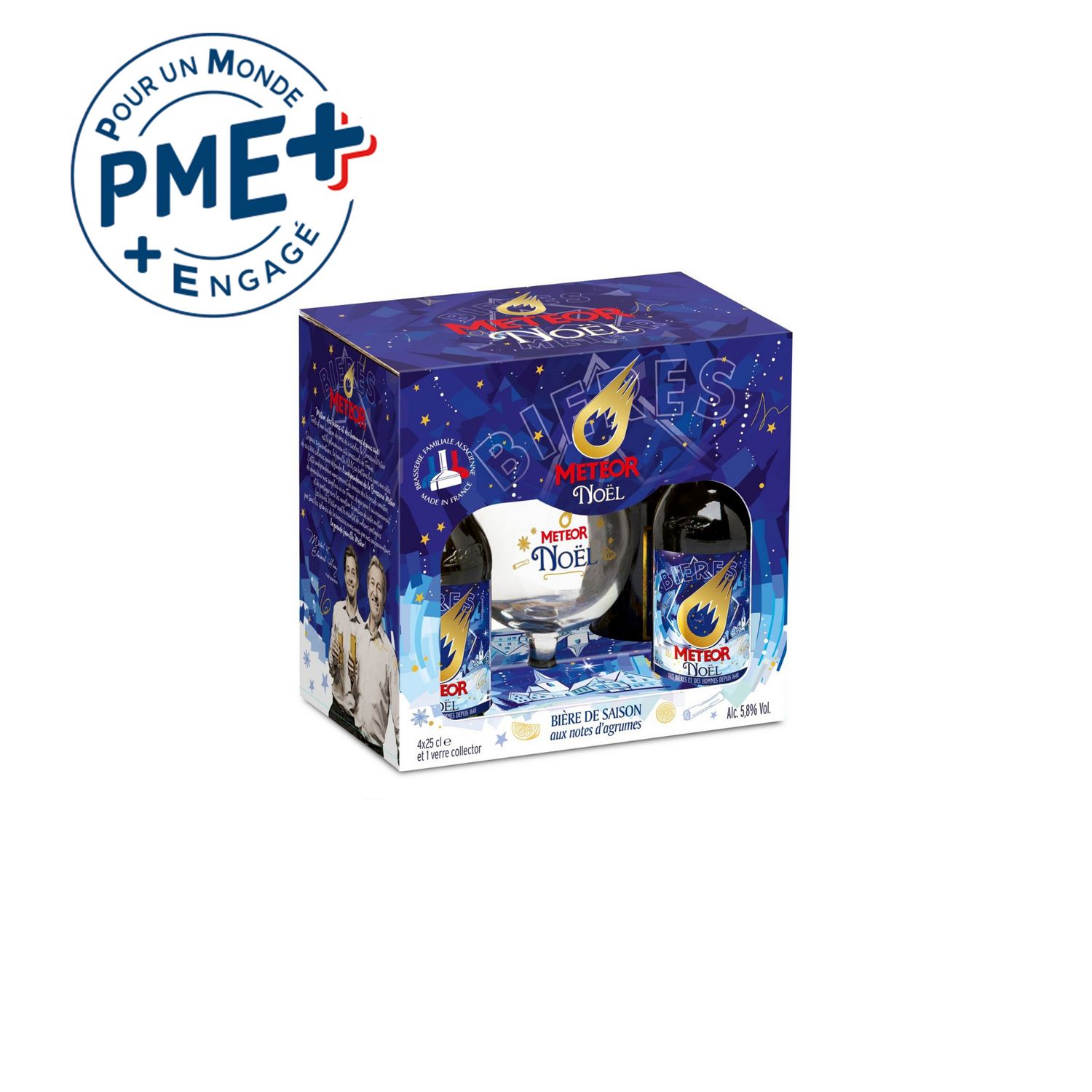 METEOR Coffret bière de Noël 5.8% bouteilles +1verre 4x25cl pas cher 