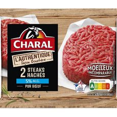 CHARAL Steaks hachés pur bœuf façon bouchère 5%mg 2 pièces 280g