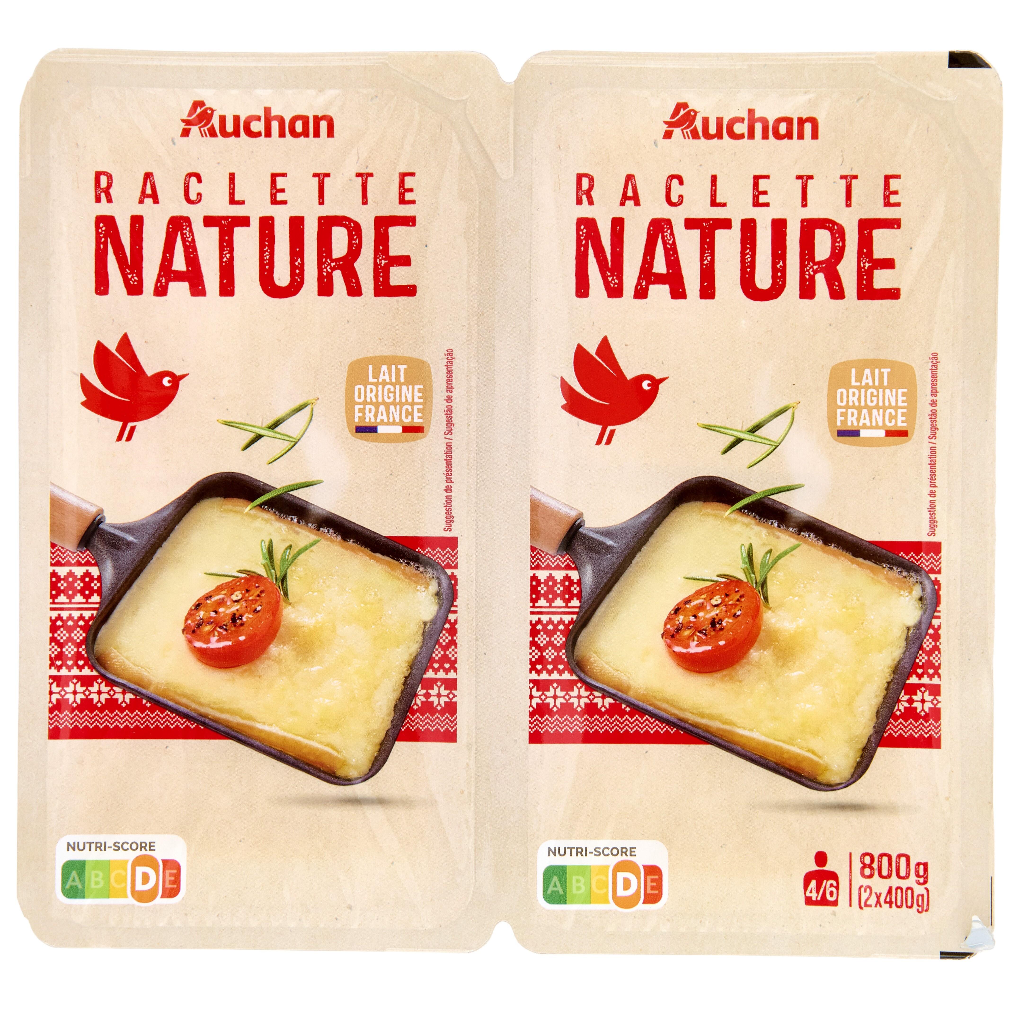 AUCHAN Fromage à raclette nature 4/6 Personnes 2x400g pas cher 