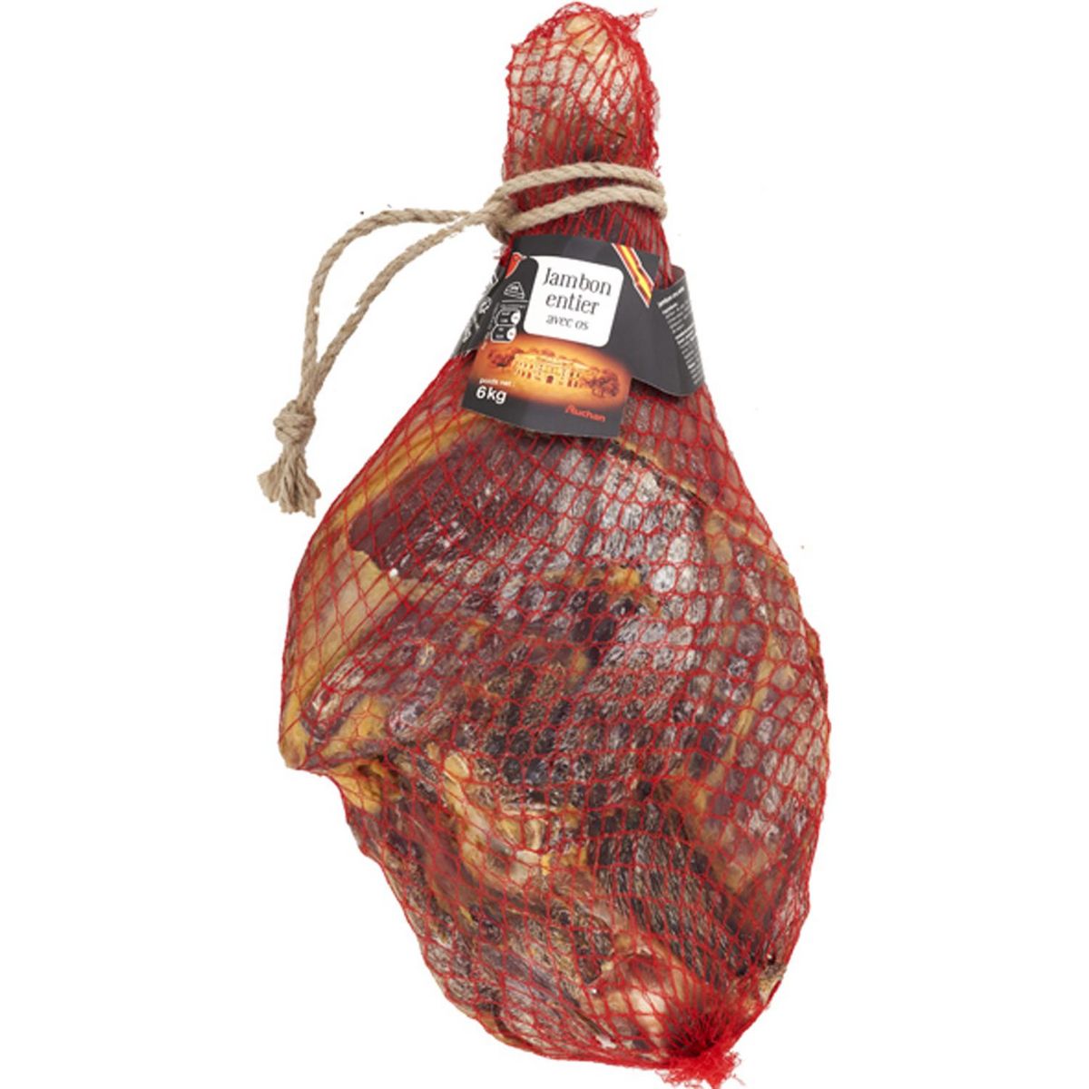 AUCHAN Jambon sec entier espagnol avec os 6KG pas cher 