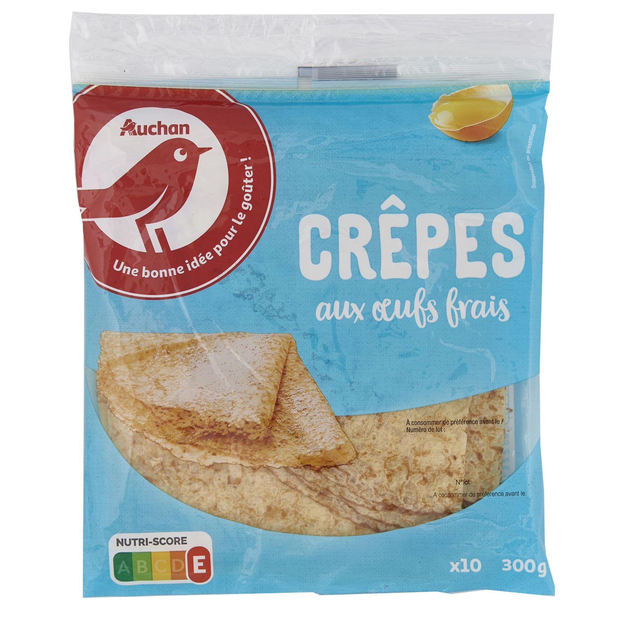 AUCHAN Crêpes nature aux œufs frais 10 crêpes 300g pas cher - Auchan.fr