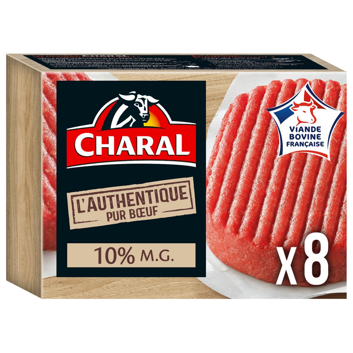 CHARAL L’Authentique steaks hachés pur bœuf 10%MG 8 pièces 1kg