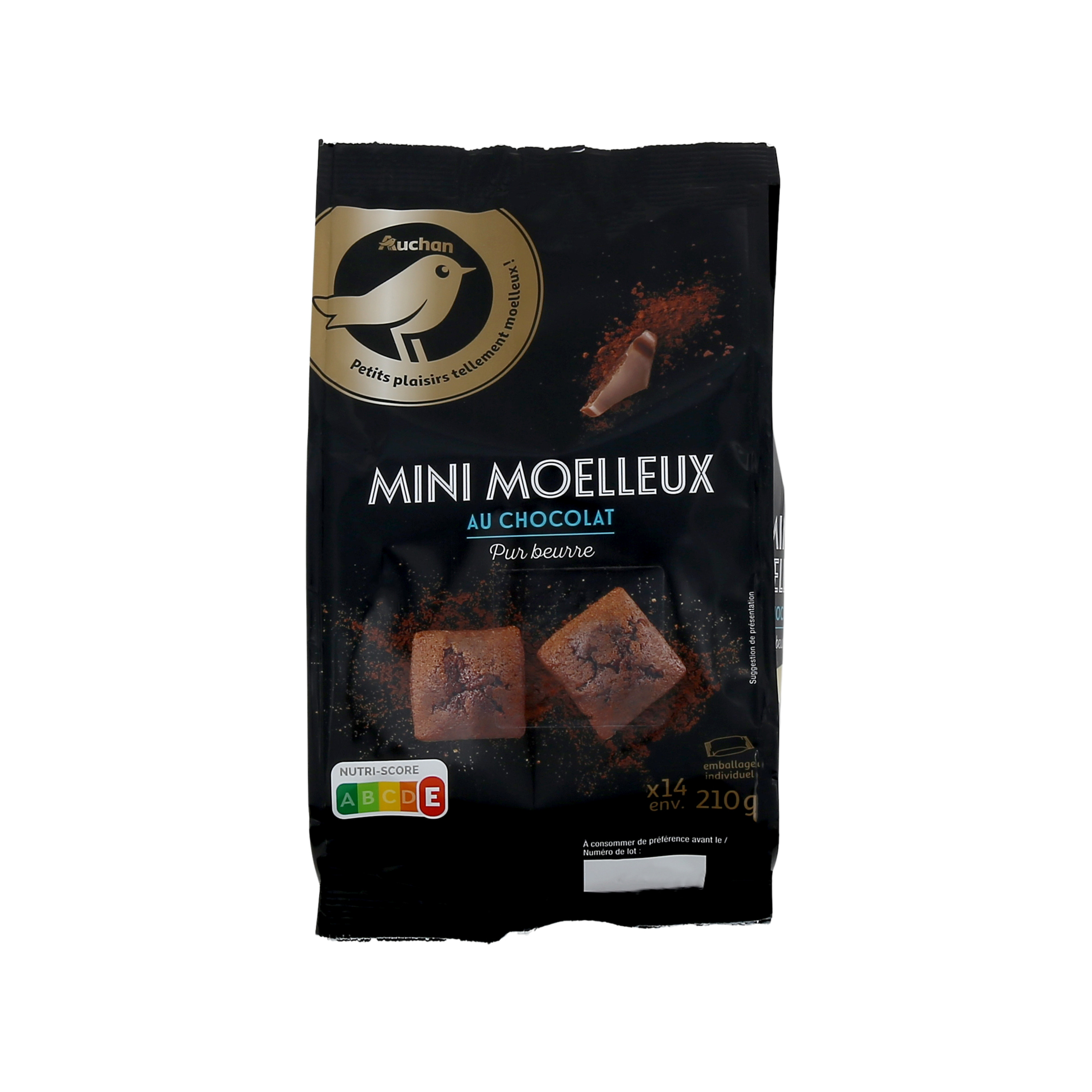 AUCHAN Mini moëlleux au chocolat sachets individuels 14 gâteaux 210g pas  cher 