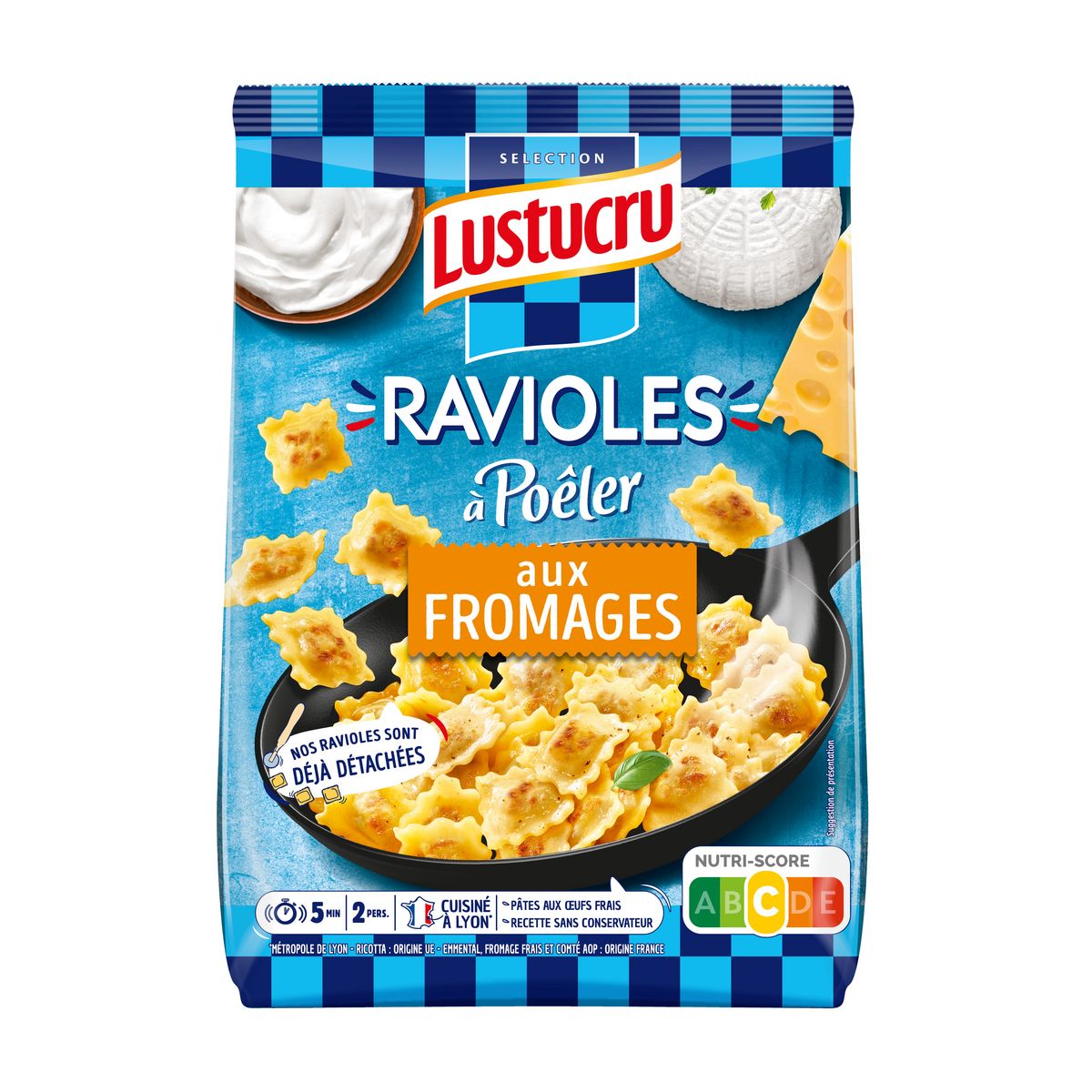 LUSTUCRU Ravioles à poêler fromages sélectionnés 2 portions 280g