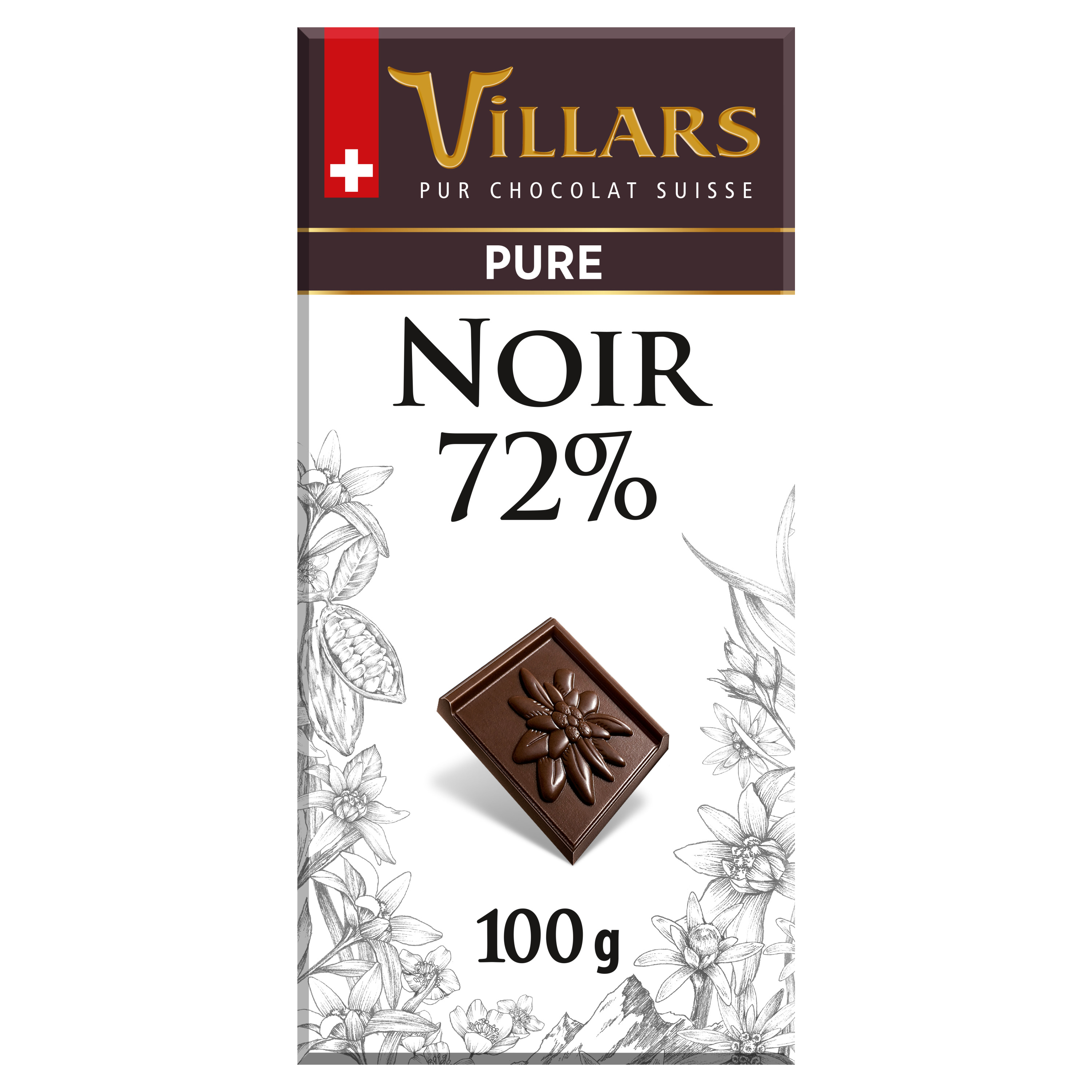 Tablette de Chocolat Noir Suisse 70 % sans sucre ajouté - Villars